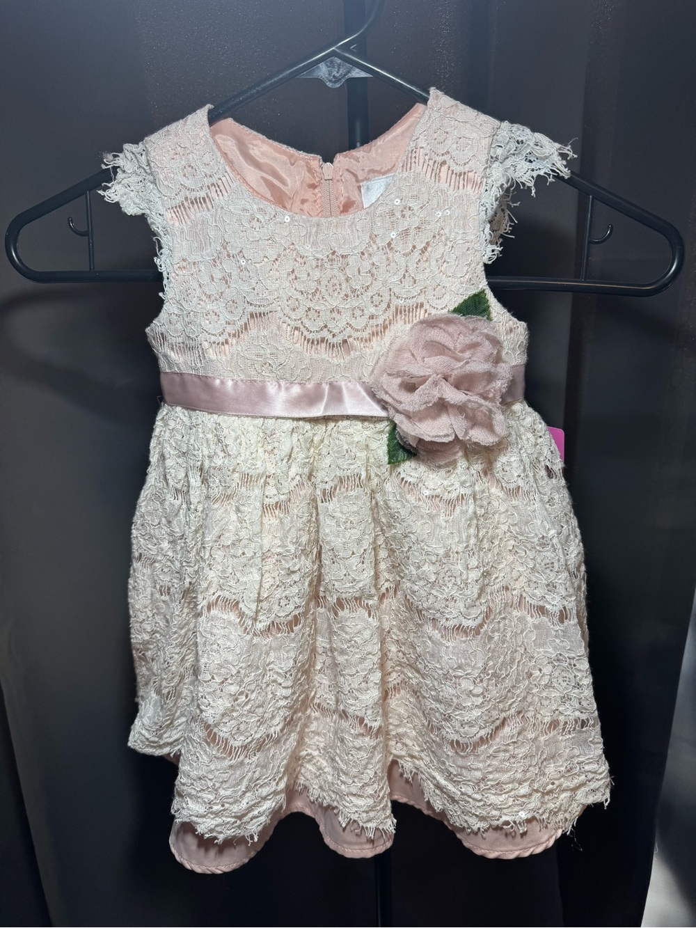 Girls Pink Lace Flower Party Dress toddler size 24 months Rare Edition